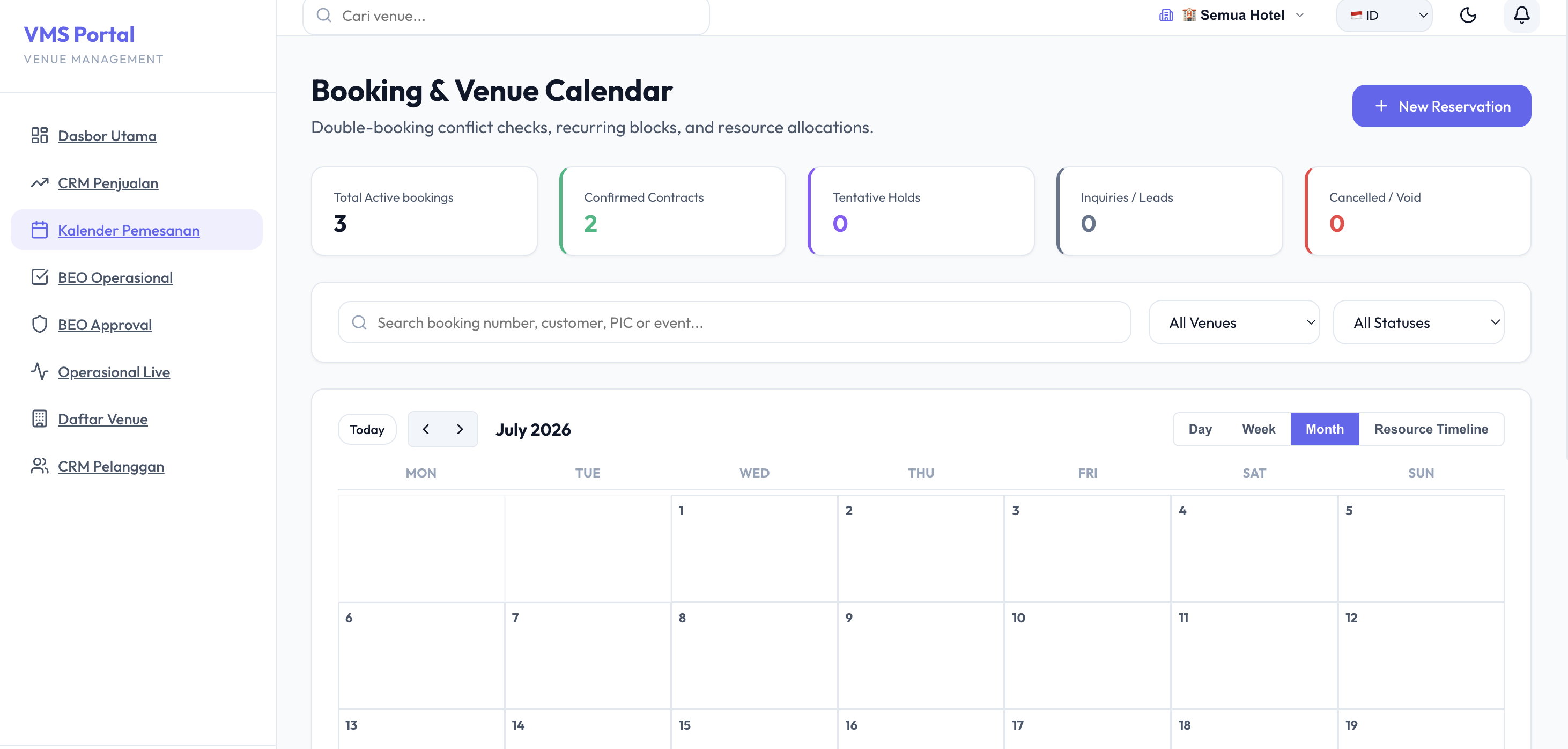 Venue Management System booking and venue calendar