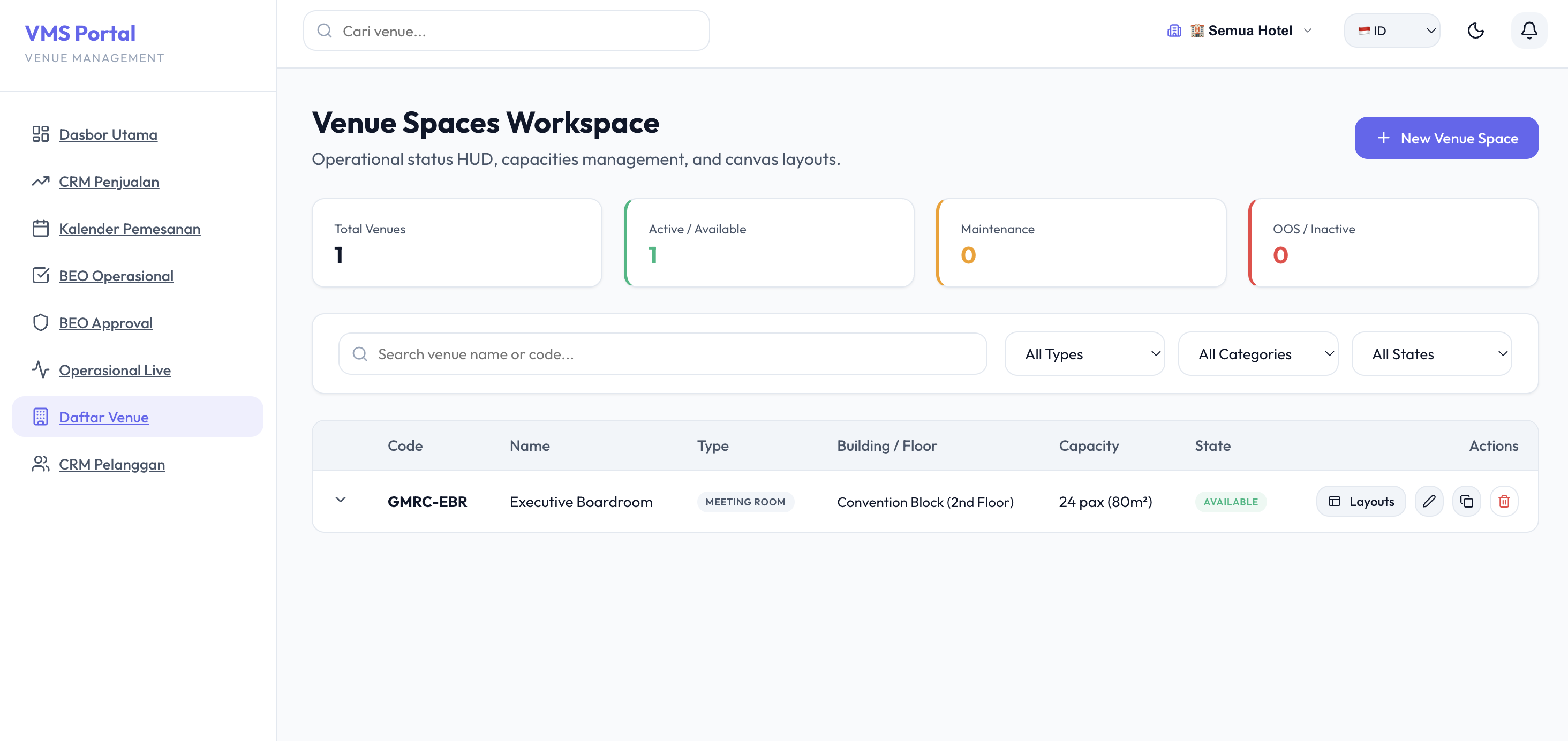Venue Management System venue spaces workspace